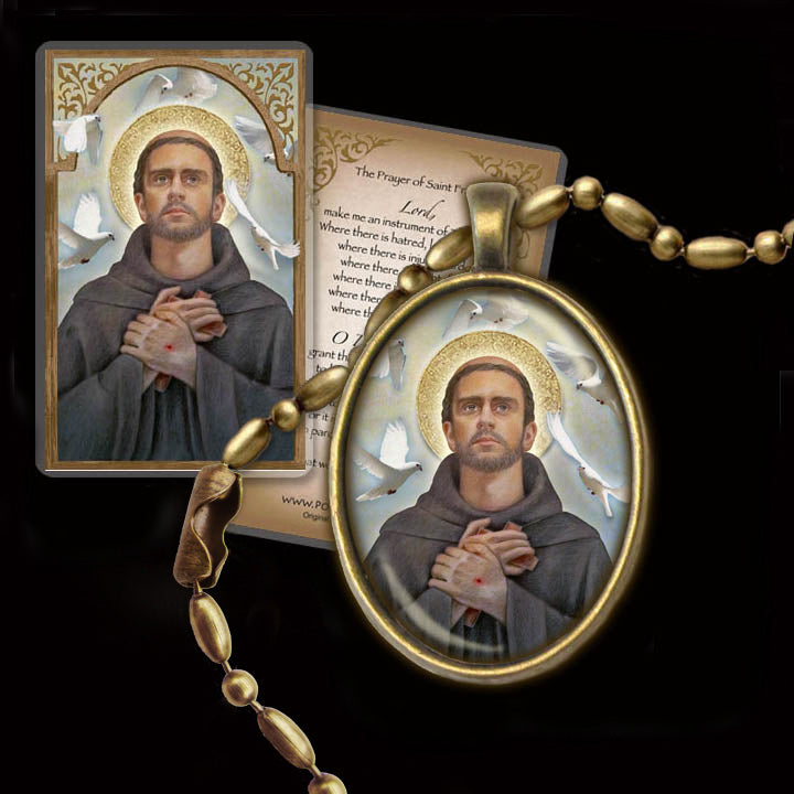 St. Francis of Assisi Pendant & Holy Card Gift Set - Portraits of Saints