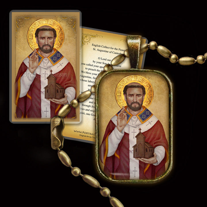 St Augustine Of Canterbury Pendant Holy Card Gift Set Portraits Of Saints