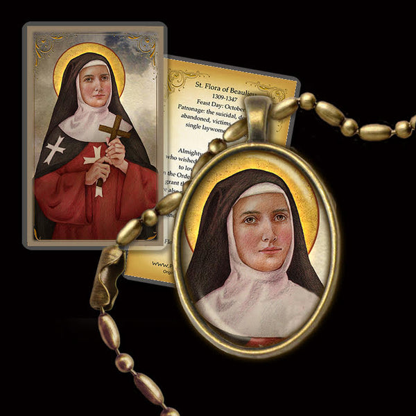 St. Flora of Beaulieu Pendant & Holy Card Gift Set - Portraits of Saints