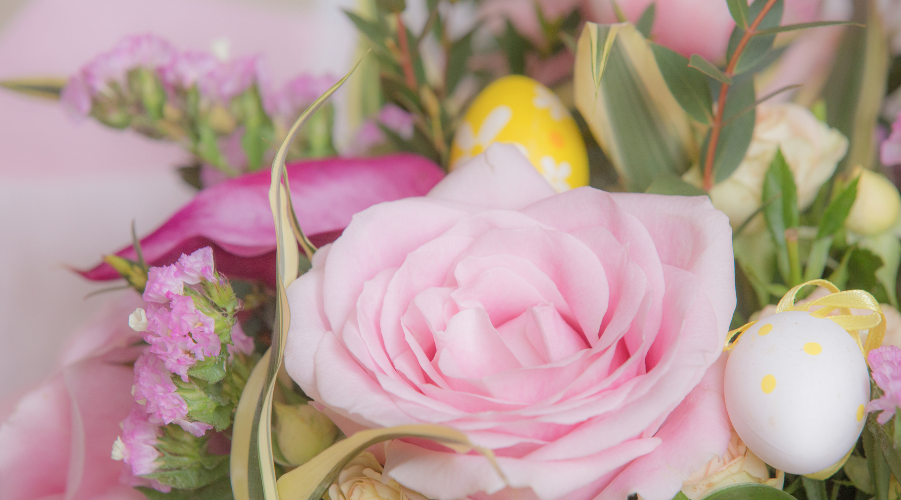 Image of light pink blooms with easter eggs