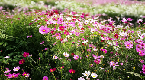 image of purple and pink and white gerberas and flowers growing in microfarms