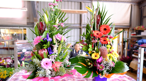 Two beautiful multi-coloured bouquet in the Brisbane florist shop of The Farm