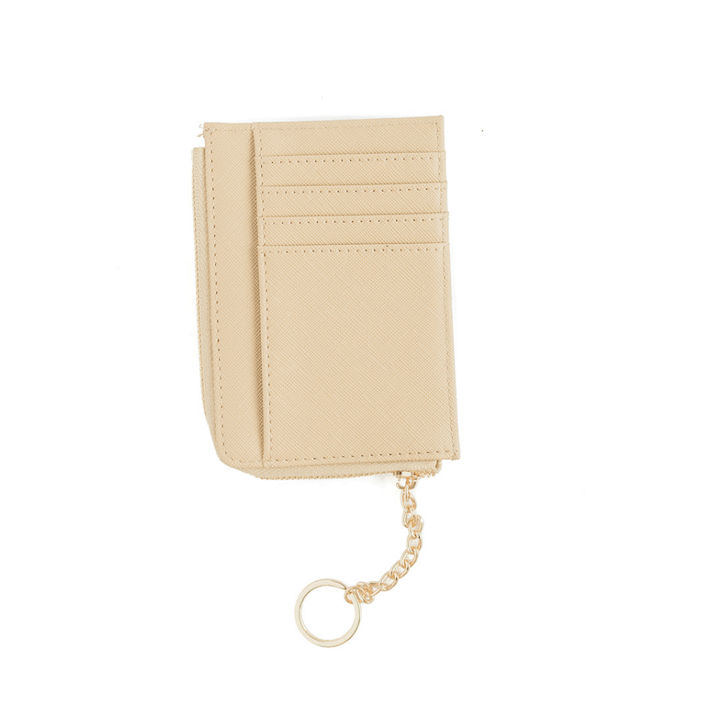 Keychain Zip Wallet — Taupe/Gold