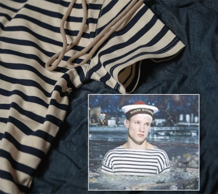 Breton Stripe Long Sleeve T-Shirt | French Sailor Striped Boat Neck Tee | Bronson Apricot/Navy / 46
