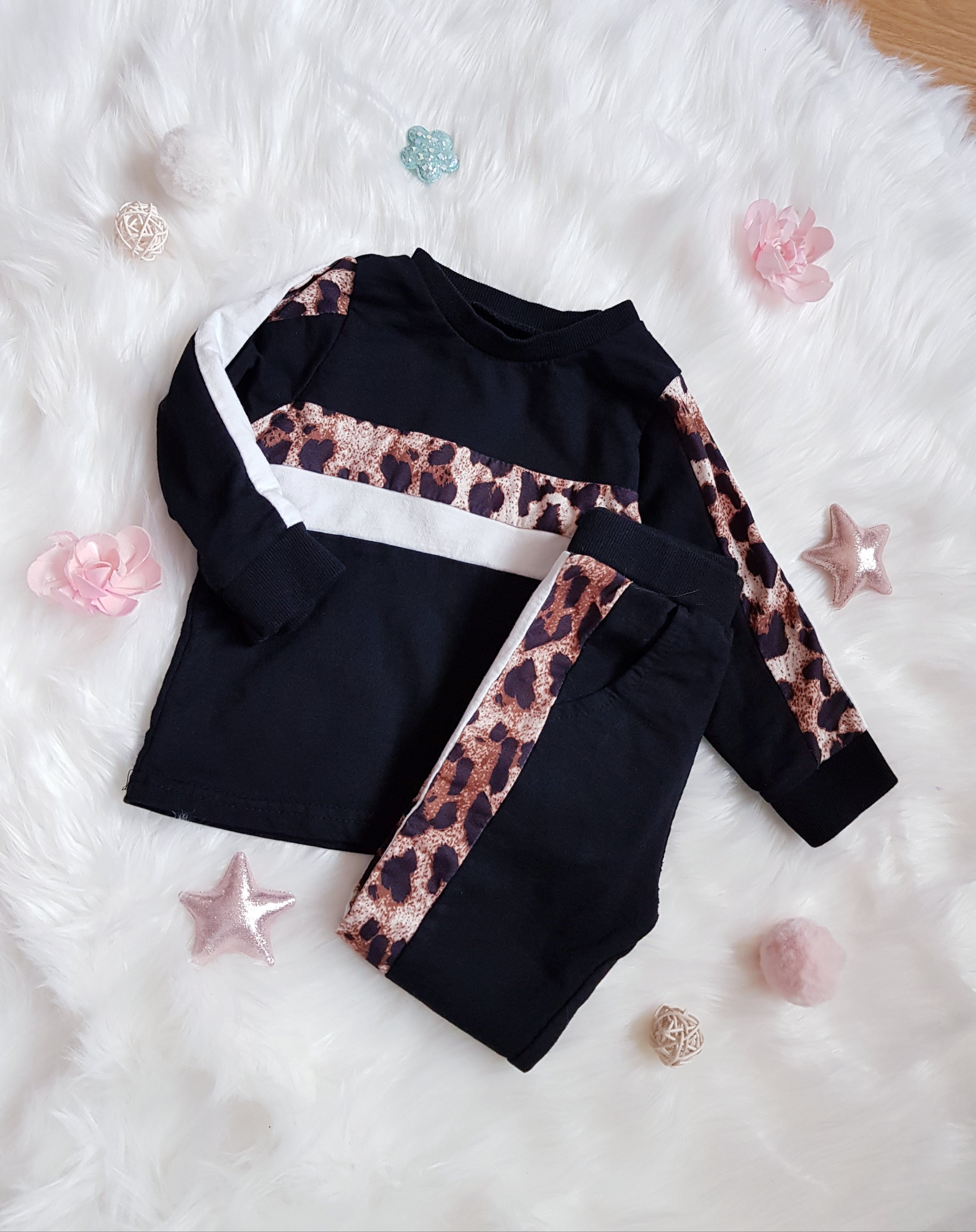 Black Leopard Toddler Girl Jogger Set Luna Bebe