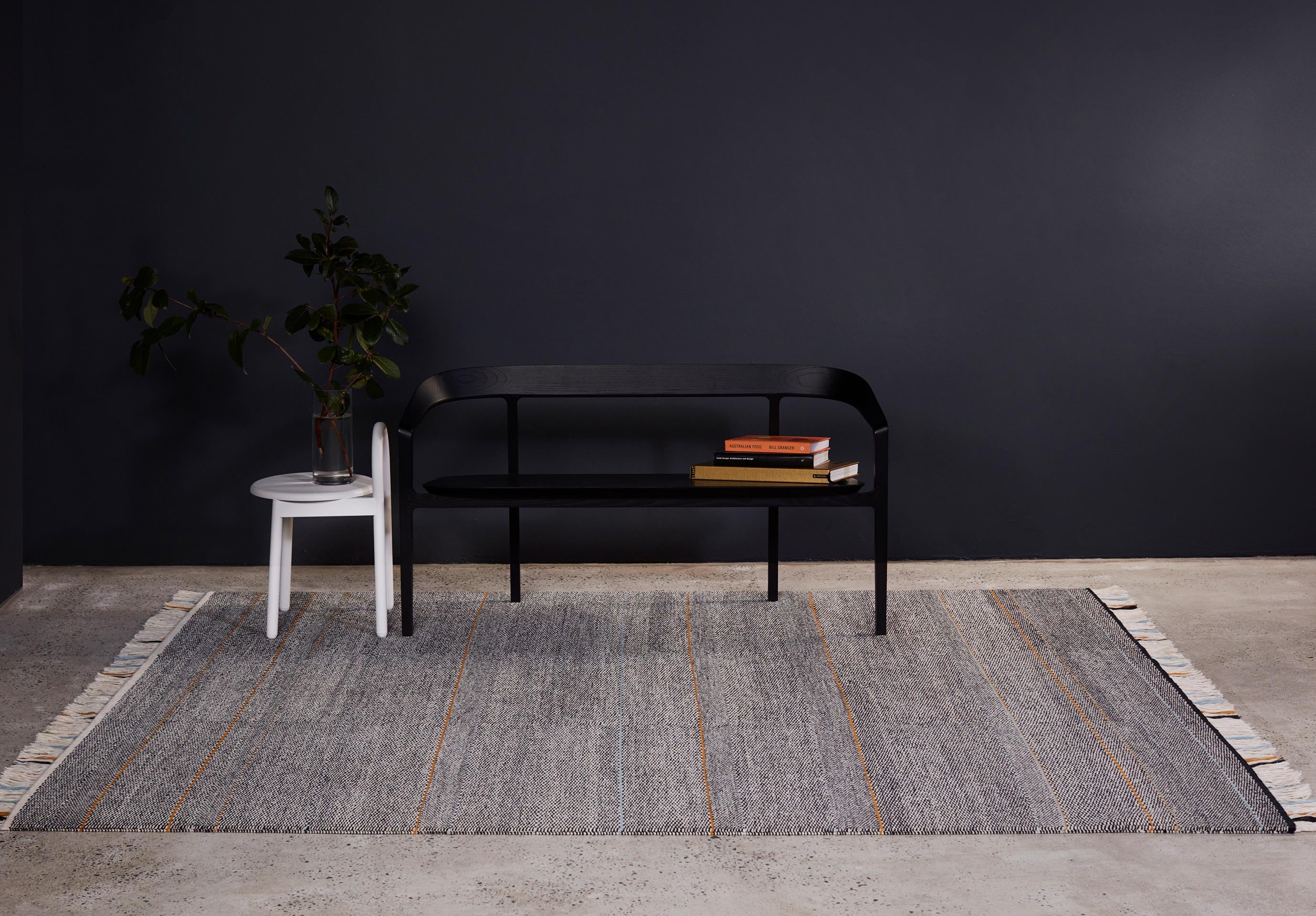 Griglia Rugs by Tappeti | Bow Bench and Bobby Metal Stool | DesignByThem