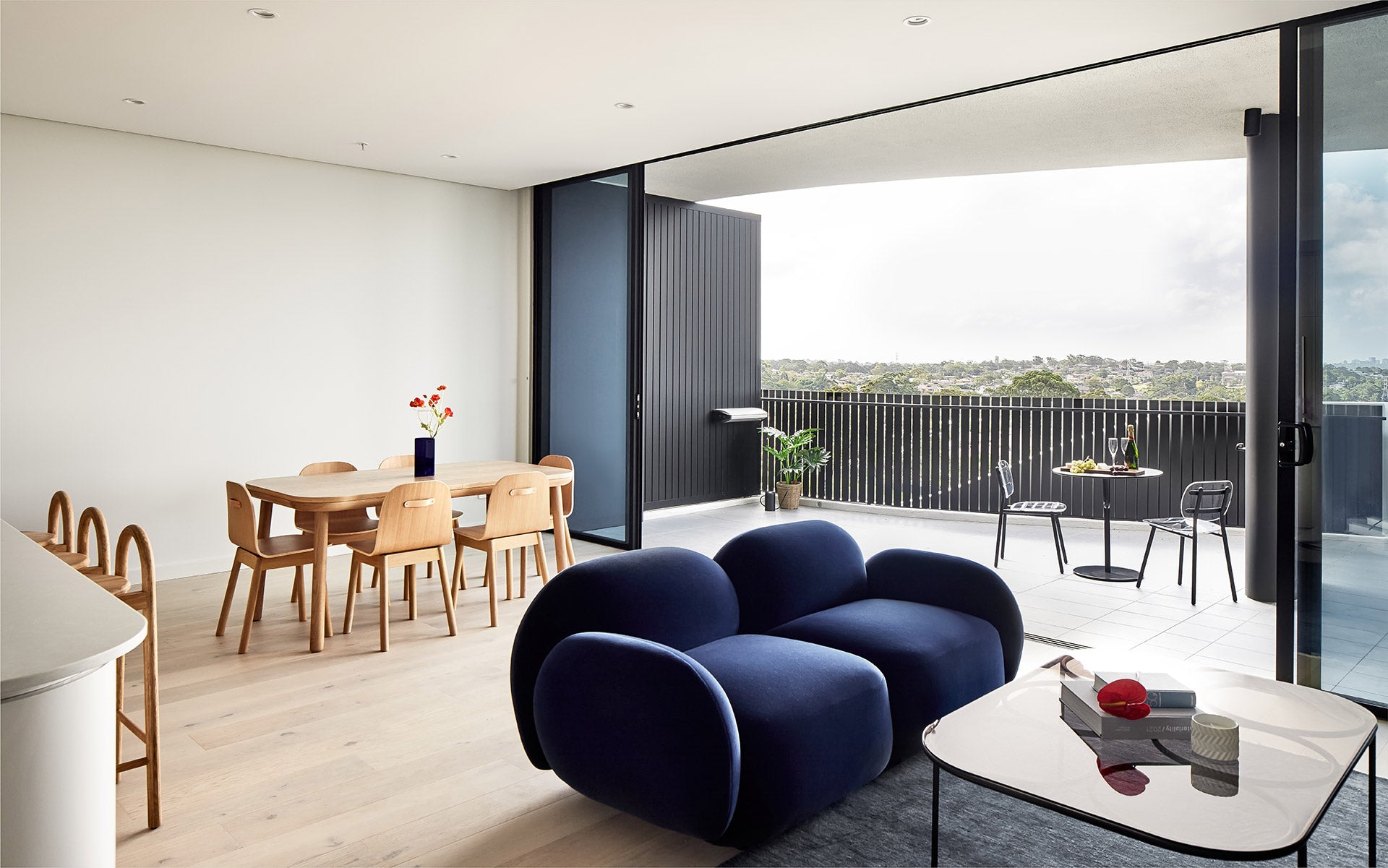 Bobby Bar Stool, Potato Timber Chair, Baker Extension Table, Sundae Lounge, Fenster Chair, Piper Pedestal Table, Chapel Rectangle Coffee Table at Meridian Miranda by Turner Studio | DesignByThem