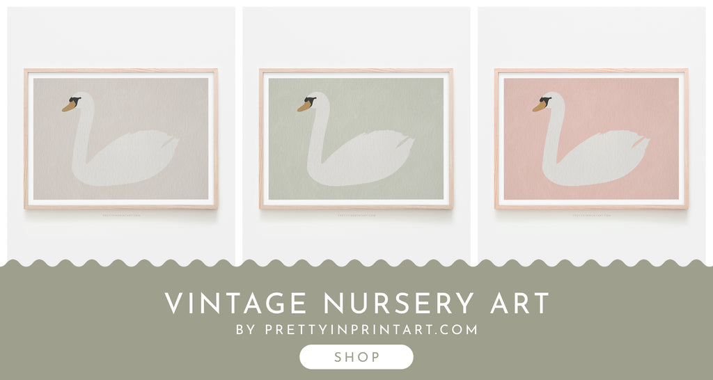 vintage-nursery-art-prints-swan-animal-woodland-theme