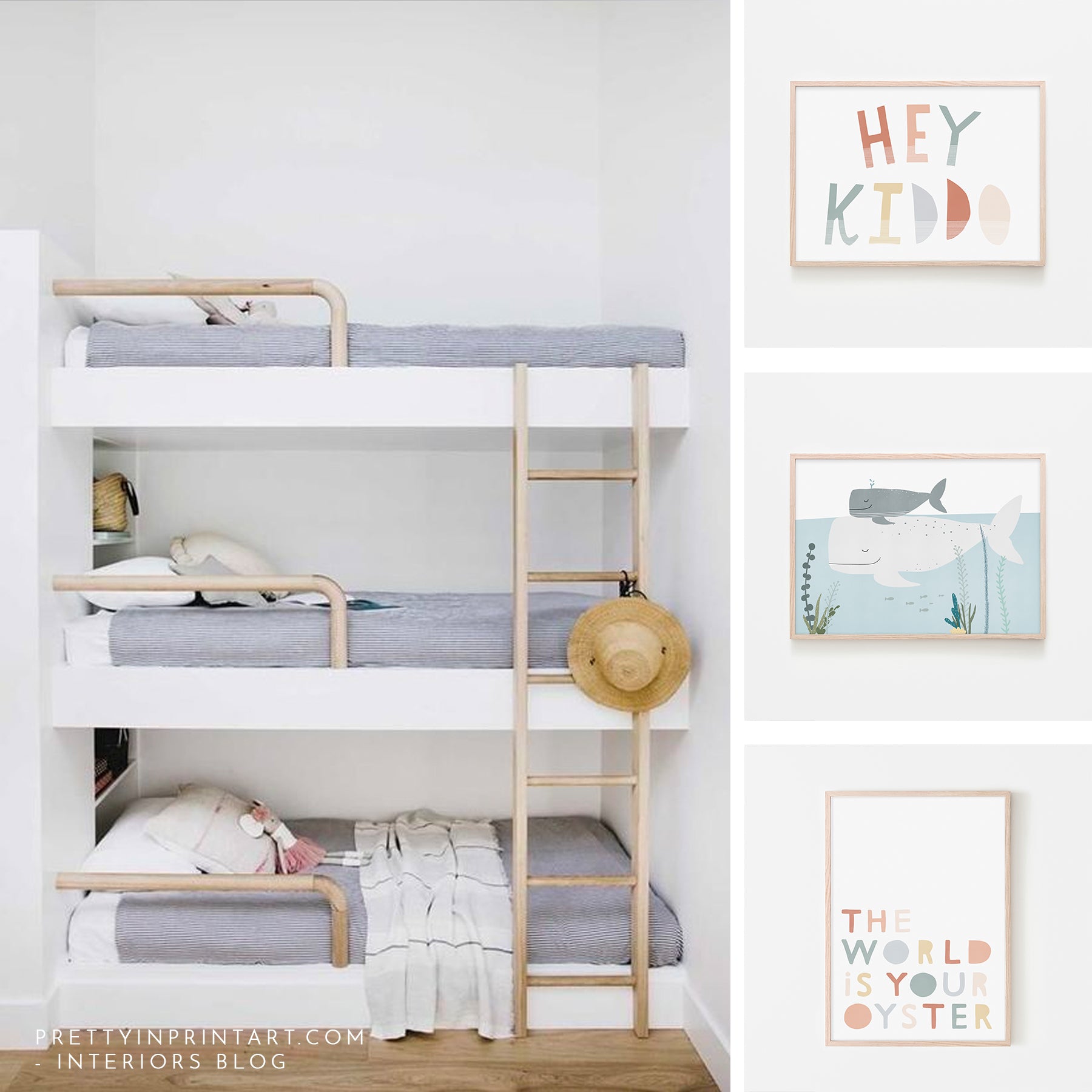 small-space-bedroom-ideas-shared-kids-bedroom-ideas-bunk-beds-diy-loft-bed-childs-room-gender-neutral-bedroom-decor-kids-art-posters-prints-white-bedroom