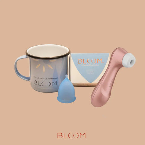 Kit BLOOM Satisfyer Pro 2, copa menstrual BLOOM corta y ollita esmaltada BLOOM