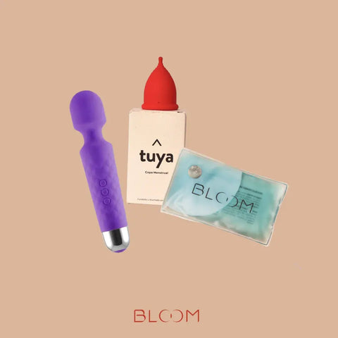 Copa menstrual TUYA, Termo Pad BLOOM y vibrador Wand Noah