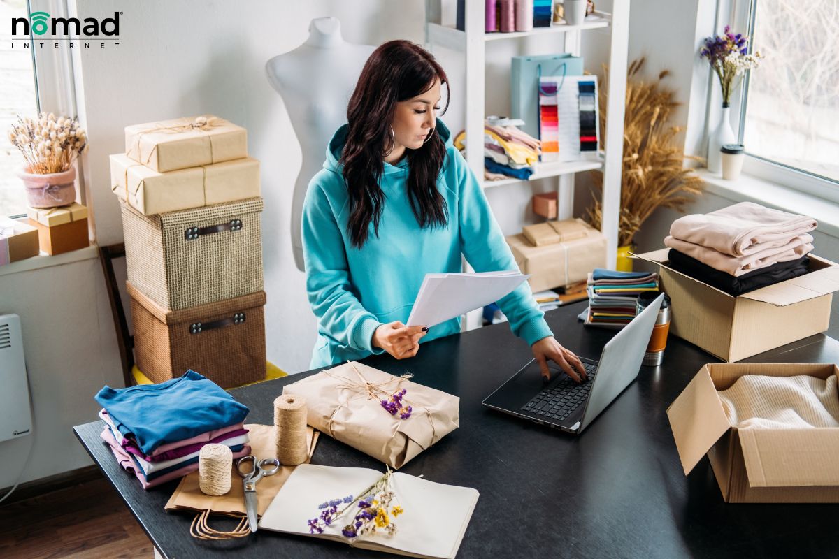 An entrepreneur preparing ecommerce packages.