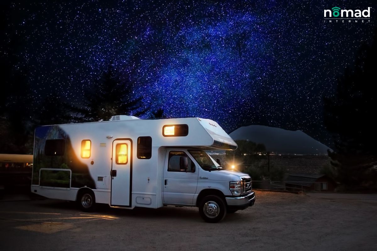 An RV against a backdrop of stars.