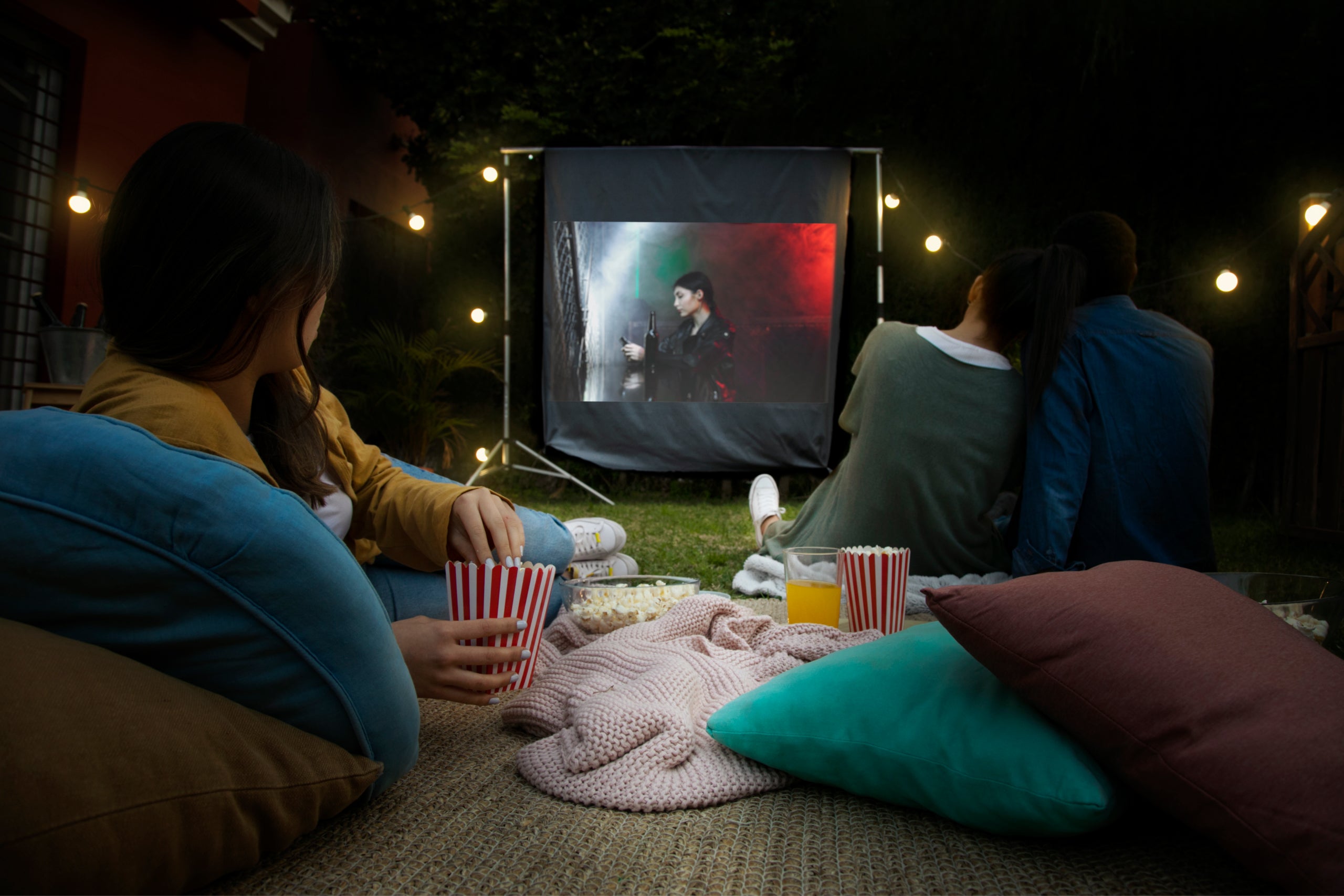 Looking movie in open air cinema