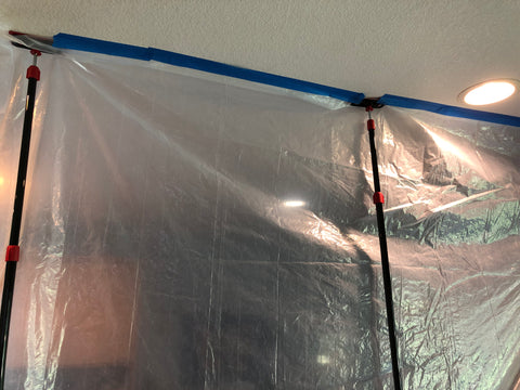 Zip walls used for create a temporary bed bug hot box with blue painters tape and plastic sheeting. Treats large rooms in 2 or more parts.