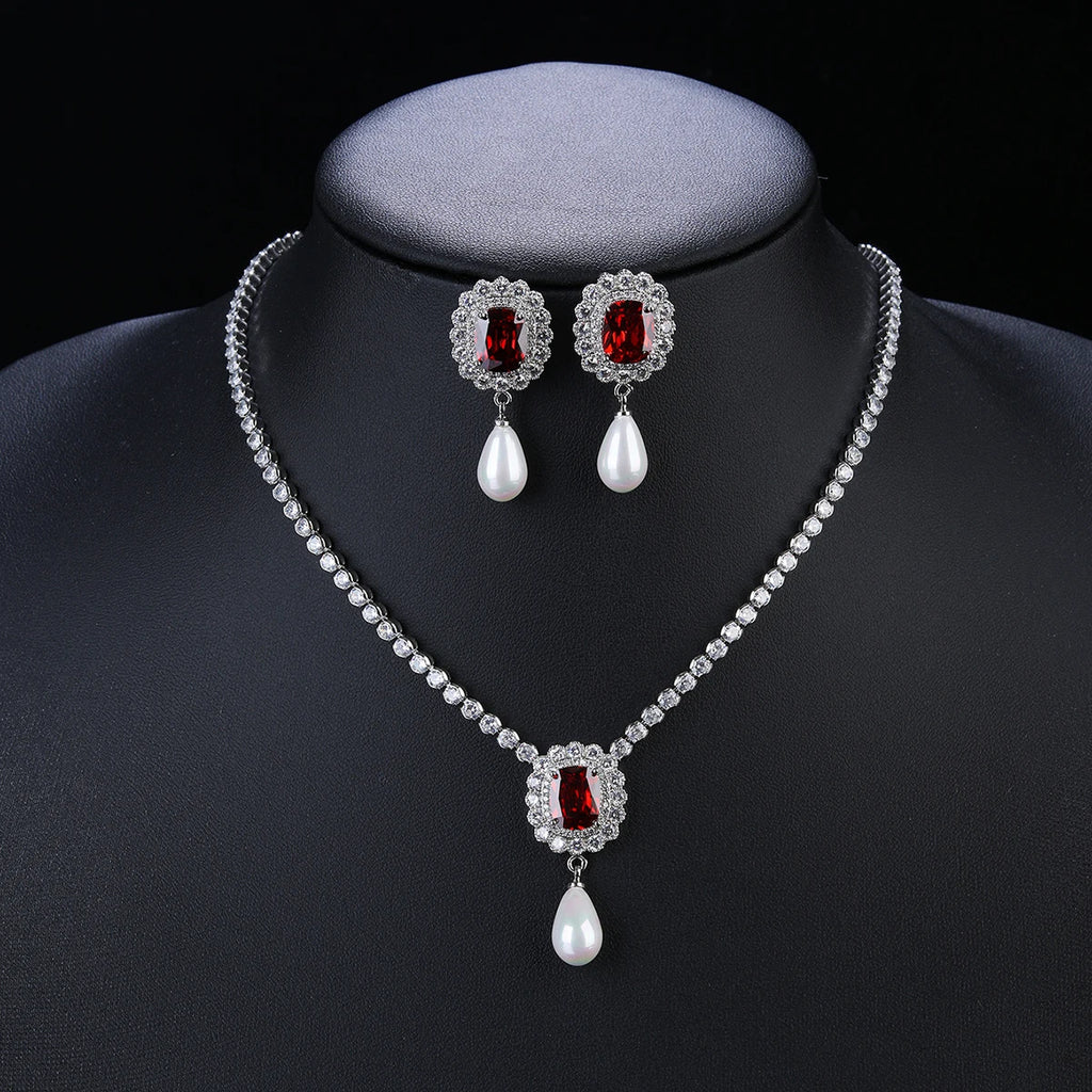  Yumilok Cubic Zircon Pendant Necklace Earring Sets