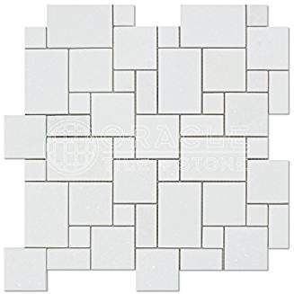 Thassos White Greek Marble Mini-Versailles Pattern Mosaic Tile, Polished
