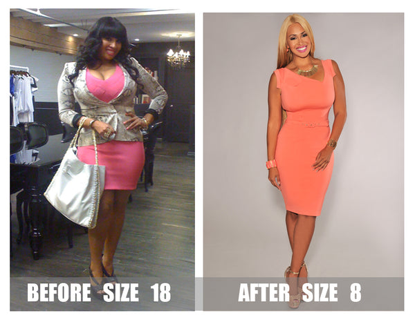 Somaya Reece before at size 18 and after size 8