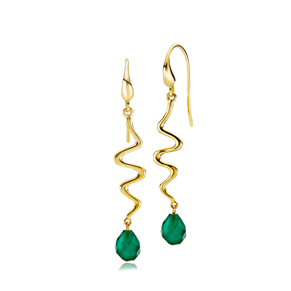 Billede af SANIYA - Earring shiny gold pl. recycled silver - green onyx