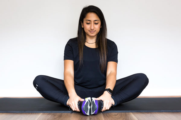 Woman performing at-home exercise