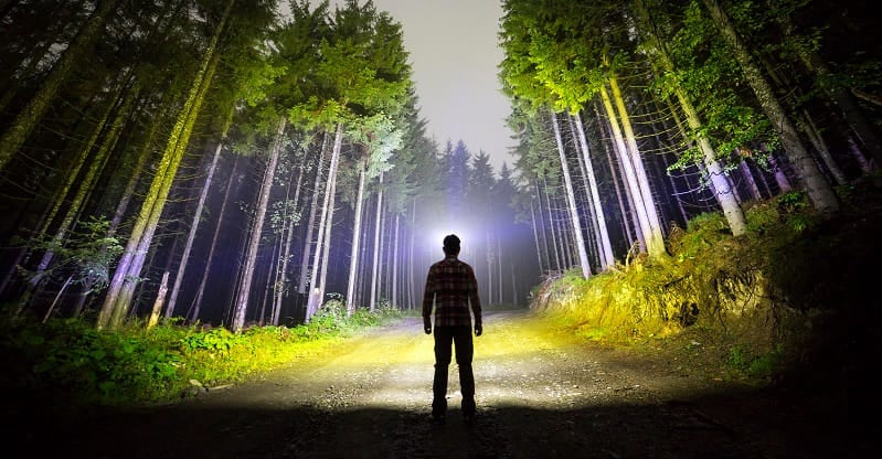 Man wearing head torch