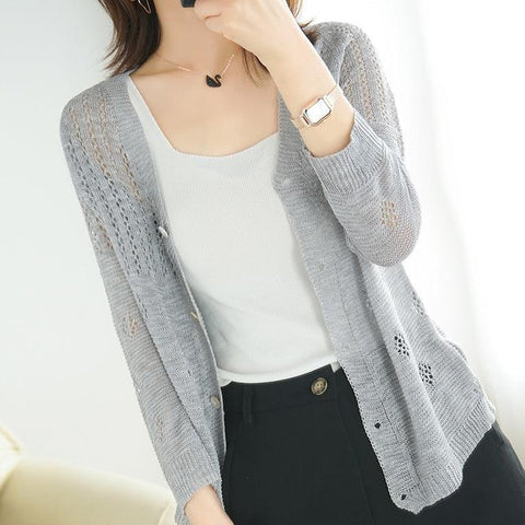 Women's Blue Cardigan with Solid pattern