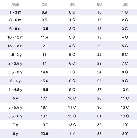 Kids Size Chart