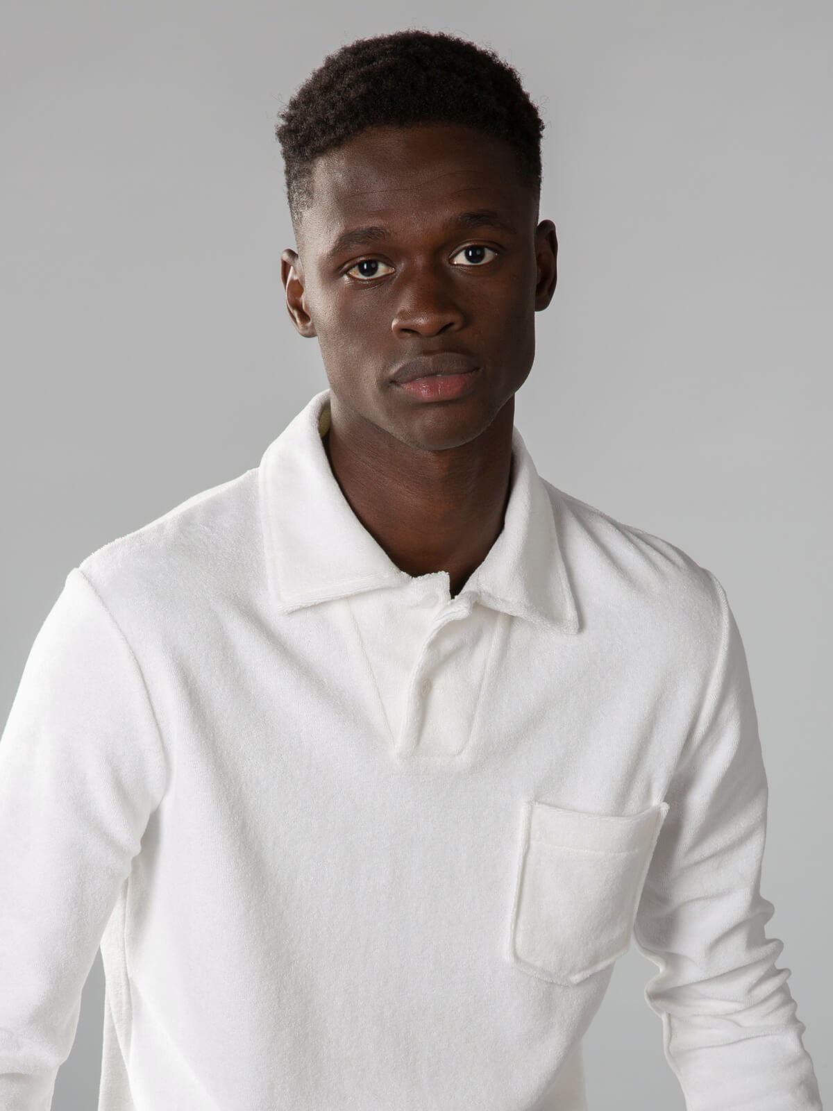 Aurélien | White Terry Towelling Polo Shirt Longsleeve