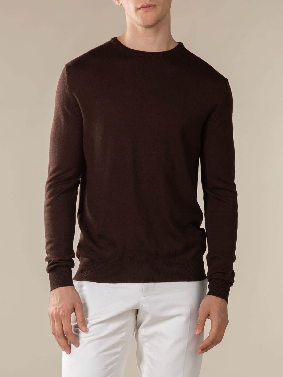 Extrafine Merino Crew Neck Sweater Brown