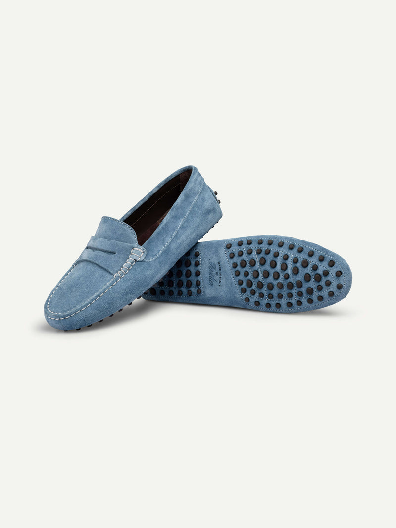 Sapphire Blue Suede Penny Driving Shoes | Aurélien