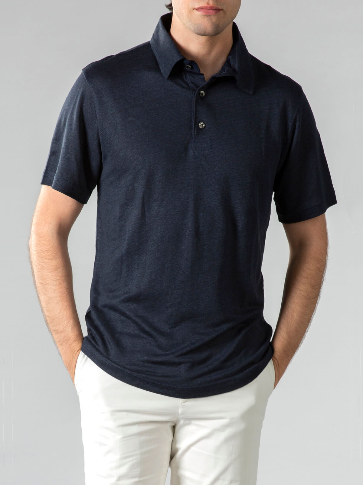 Aurélien | Navy Linen Polo Shirt