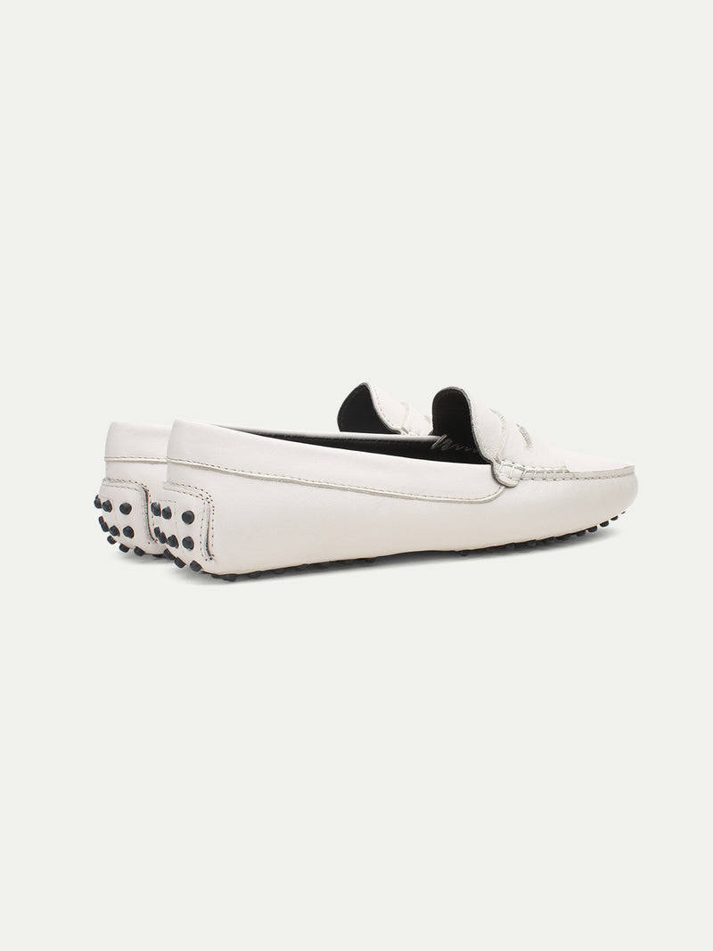 white leather driving shoes