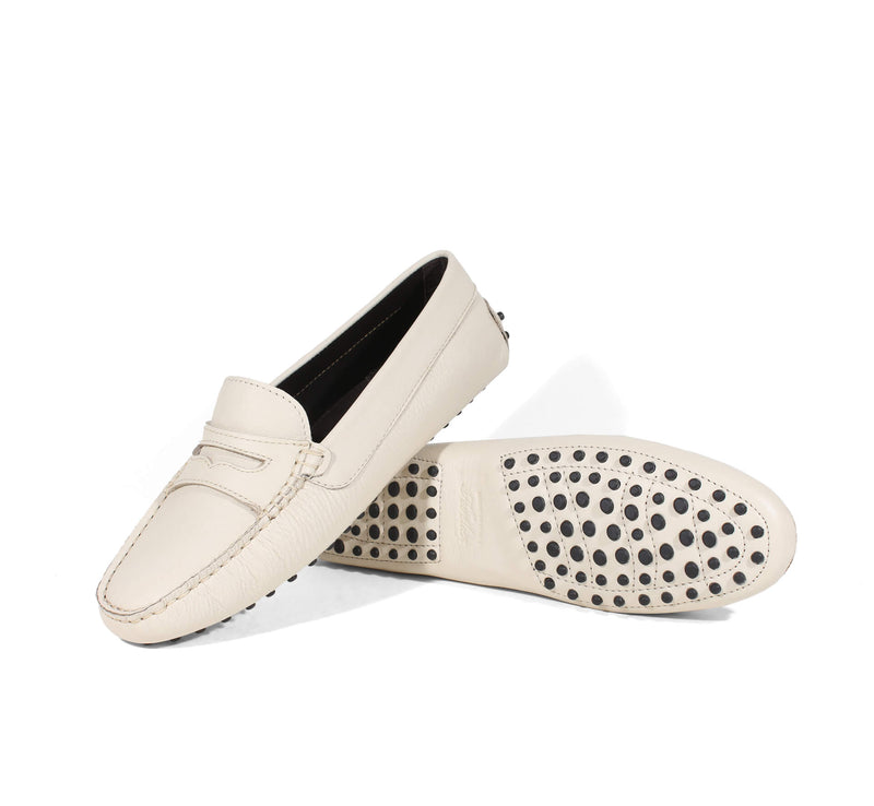 white leather driving shoes