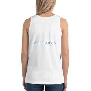 Women's Sleeveless T-Shirt- GOD RULES - White / XS
