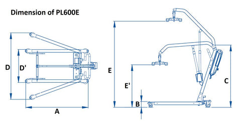 Dimension of Bestcare Patient Hoist PL600E