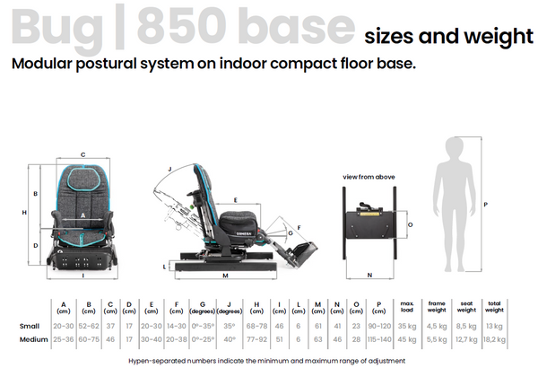 Ormesa Bug indoor floor base 850 sizes and weight