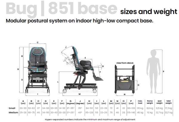 Ormesa Bug indoor high-low compact base 851 sizes and weight