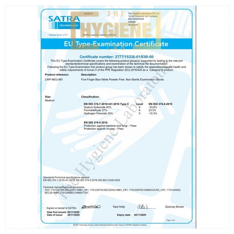 Safety Certificate - Livewell Nitrile Powder Free Examination Gloves