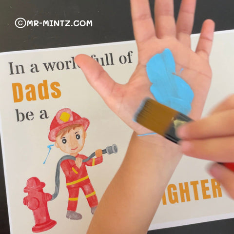 Celebrate your Firefighter Dad with our handprint craft. Kids create a personalized masterpiece with the phrase In a world full of dads, be a Firefighter Dad. A meaningful Fathers Day gift that honors bravery and love.