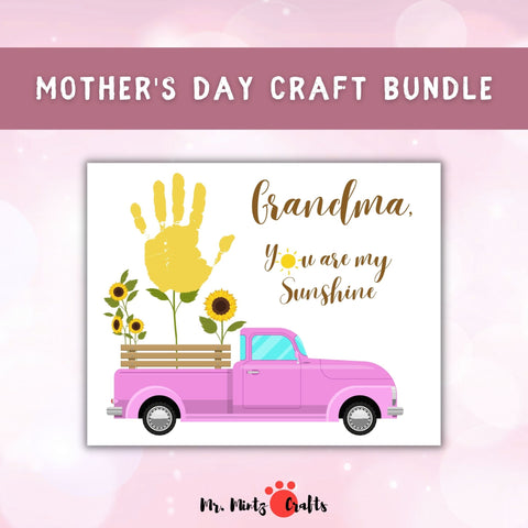 This Mothers Day handprint set includes You are my Sunshine, Happy Mothers Day, Here is a flower for you, Grandma,  I couldnt wish for a better Grandma, Grandma, I love you BERRY MUCH, Grandma, you light up my world etc.