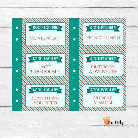 Need some fresh ideas for giving Christmas gifts to kids? These cute coupon books allow you to create the perfect gift, customized by you for each recipient. Download this Christmas coupon book and get 24 unique pre-filled coupons as well as 6 blank ones for custom coupons. Merry Christmas!!!