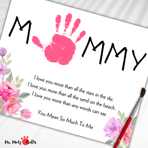 Need a simple gift idea for Mothers Day? Use your childs handprint to create a beautiful keepsake and message with this handprint printable with poem.