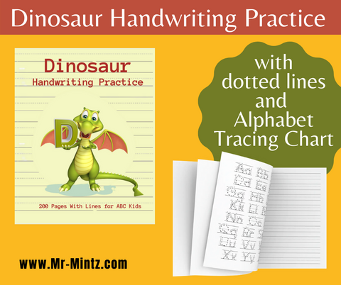 Does your child love Dinosaurs? Are you looking for a fun way to improve your child's handwriting? Make your young dinosaur fans look forward to going back to school! This kindergarten writing paper with lines for ABC kids 3-6 yo has 200 blank pages with dotted lines, alphabet tracing chart and dinosaur coloring page. 