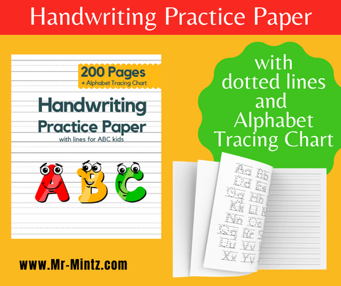 Looking handwriting practice paper for kids? Look at our kindergarten writing paper with dotted lines for ABC kids ages 3-6! Get your kids this notebook and let them write. Handy 8.5x11 size is perfect for preschoolers and toddlers to learn how to shape characters and alphabets. This handwriting practice notebook for kids could be their favorite school supplies.