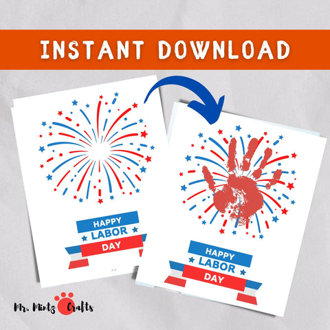 Labor Day Firework Handprint Craft: A colorful handprint art project featuring vibrant fireworks designs, perfect for celebrating Labor Day with kids.
