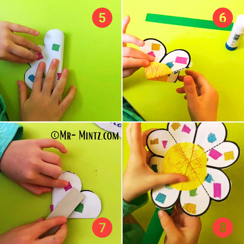 DIY Foldable Heart Flower craft for Mother's Day, showing kids creating a personalized gift with colorful paper and a heartfelt message, perfect for family crafting.