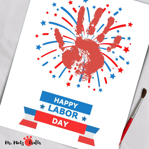 Labor Day Firework Handprint Craft: A colorful handprint art project featuring vibrant fireworks designs, perfect for celebrating Labor Day with kids.