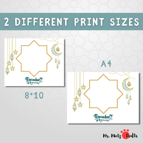 Printable Ramadan Handprint Art Craft with stars and moon, serving as creative Islamic Crafts for Kids or a special Ramadan Gift from Kids to beautify any Ramadan Decor.