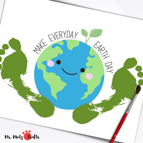 Celebrate Earth Day with the Earth Day Kids Footprint Art. These Two Foots Can Change the World. Printable Earth Day Activity for Daycare and School perfect to create as a keepsake or even use as a greeting card this Earth Day.