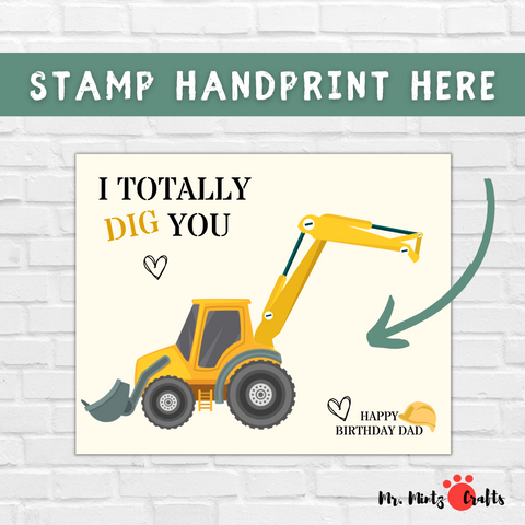 Celebrate your construction-loving dad's birthday with our handprint craft that says, I totally dig you! This personalized gift is a heartfelt way to show your appreciation. Perfect for construction-themed birthdays, it promotes creativity and captures cherished memories.